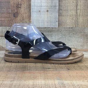 Sofft Sandals Womens 9M Black Leather Thong Strappy Ankle Strap